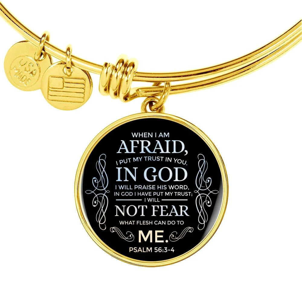 Trust In God White Personalized Engraved Gold Circle Bangle Bracelet Custom